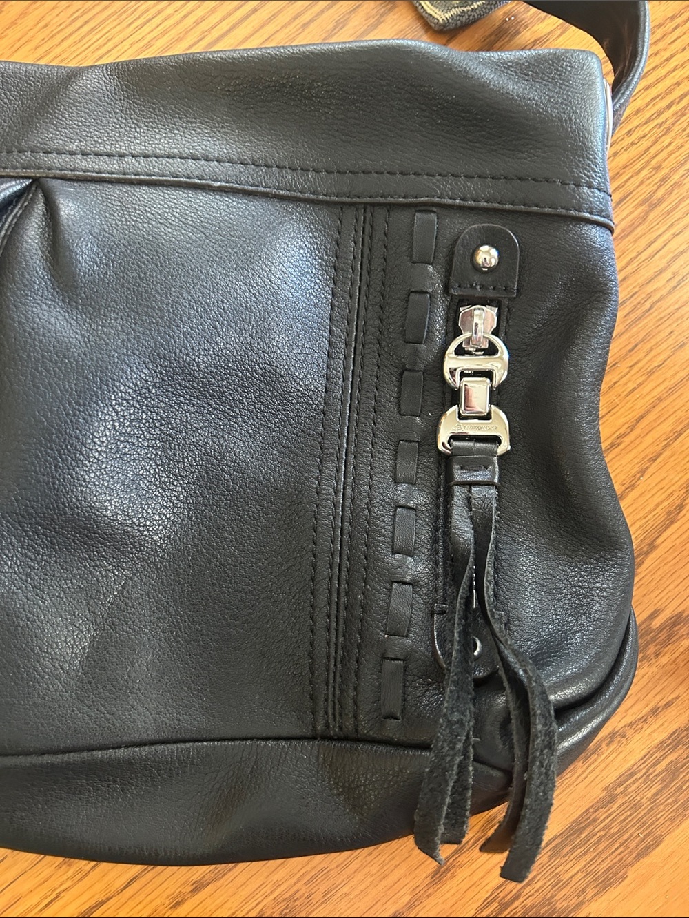 b. makowsky Black Leather Shoulder Bag with Tassel Hardware - Picture 2 of 10